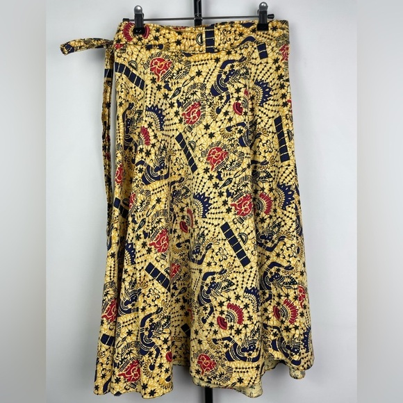 Vintage 100% Cotton Yellow African Egyptian Traditional Printed Wrap Skirt - Picture 4 of 8